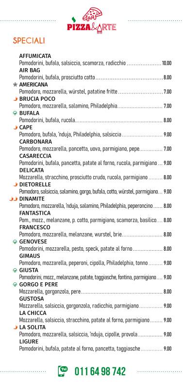 Menu di Pizza&Arte 