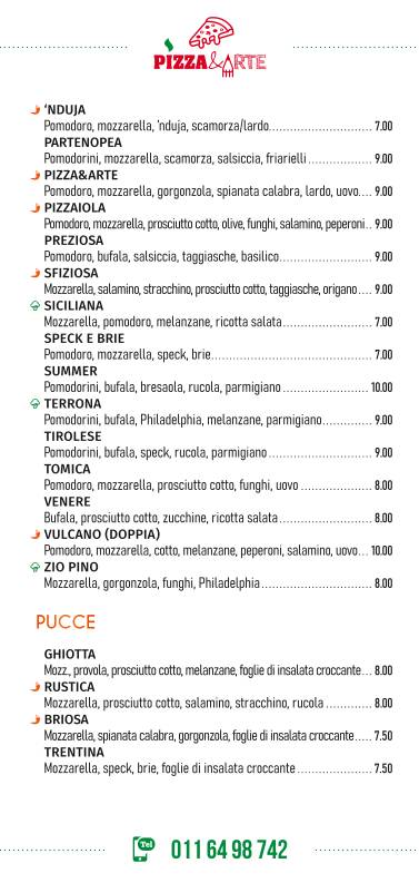 Menu di Pizza&Arte 
