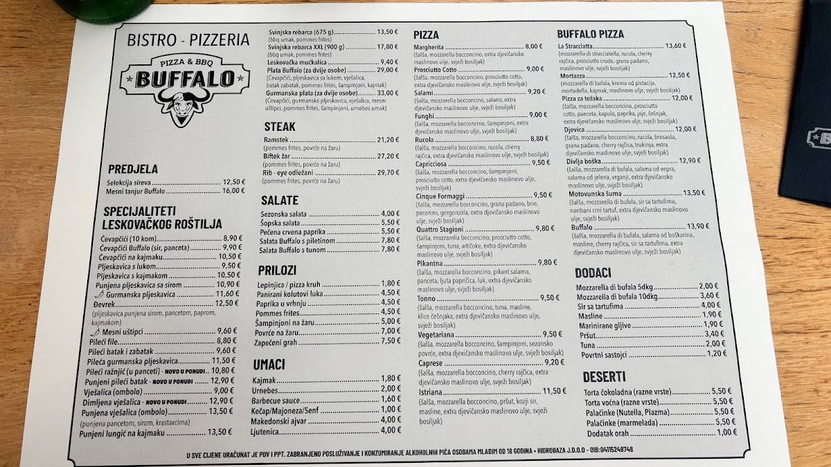 Menu di Pizza & BBQ Buffalo 