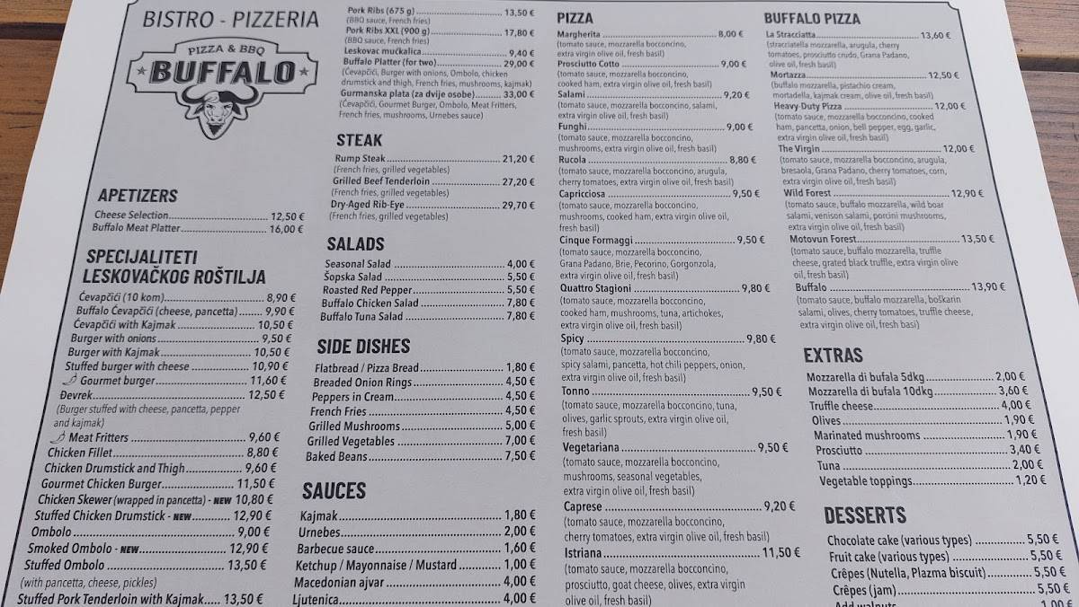 Menu di Pizza & BBQ Buffalo 