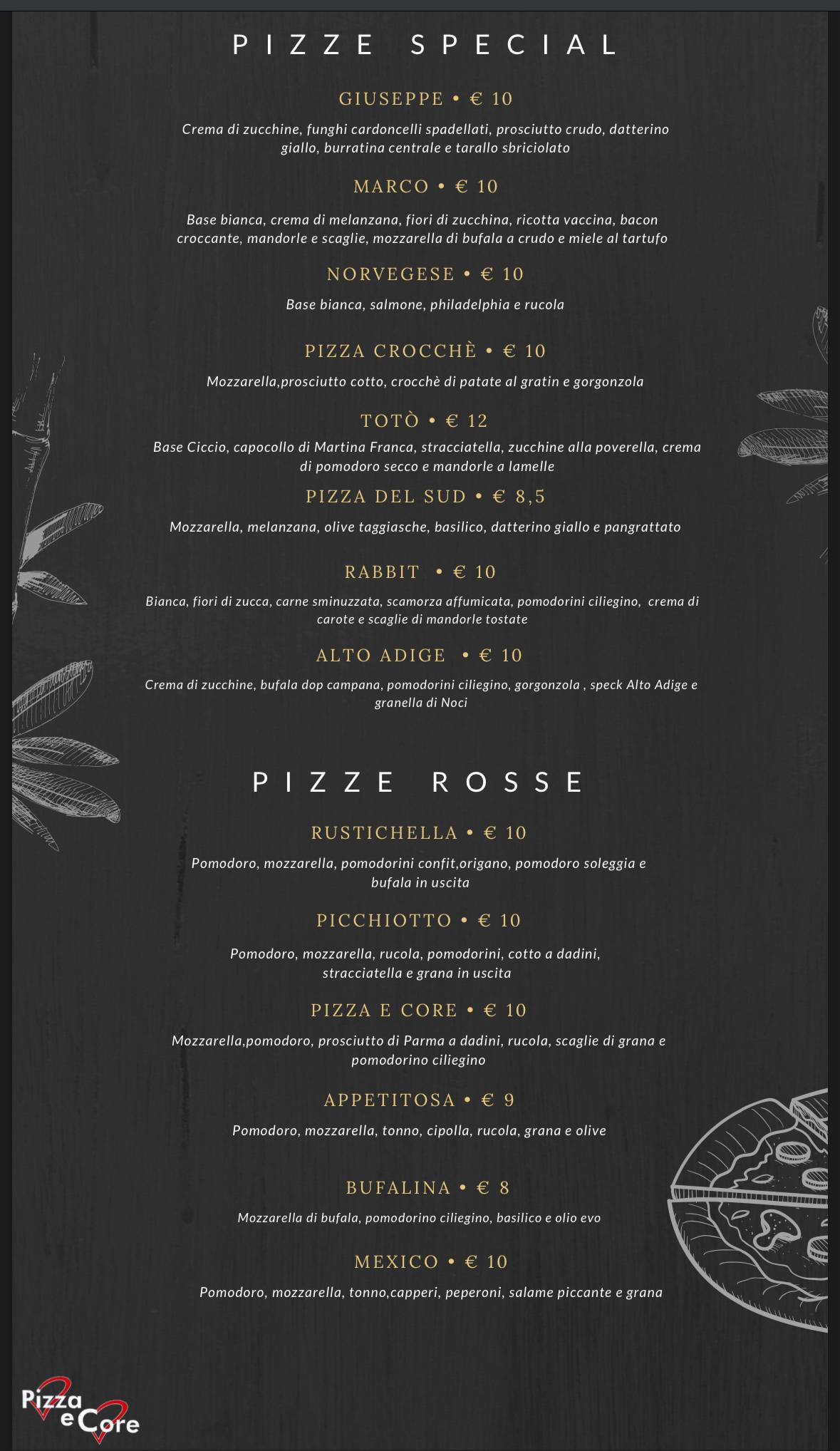 Menu di Pizza e Core RistoPizza 