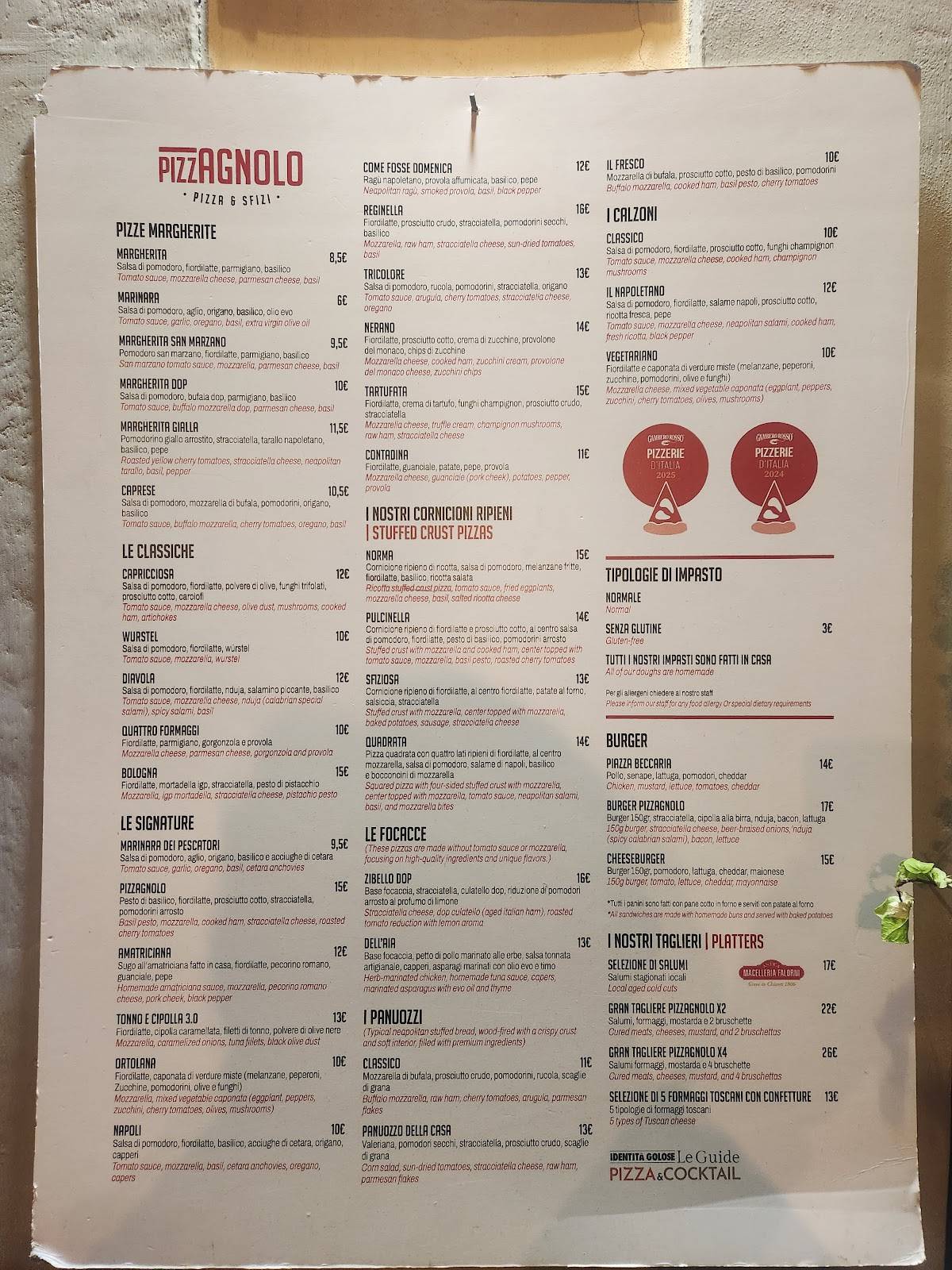 Menu di Pizzagnolo 