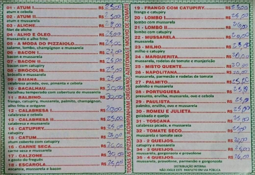 Pizzaria Balbino cardápio