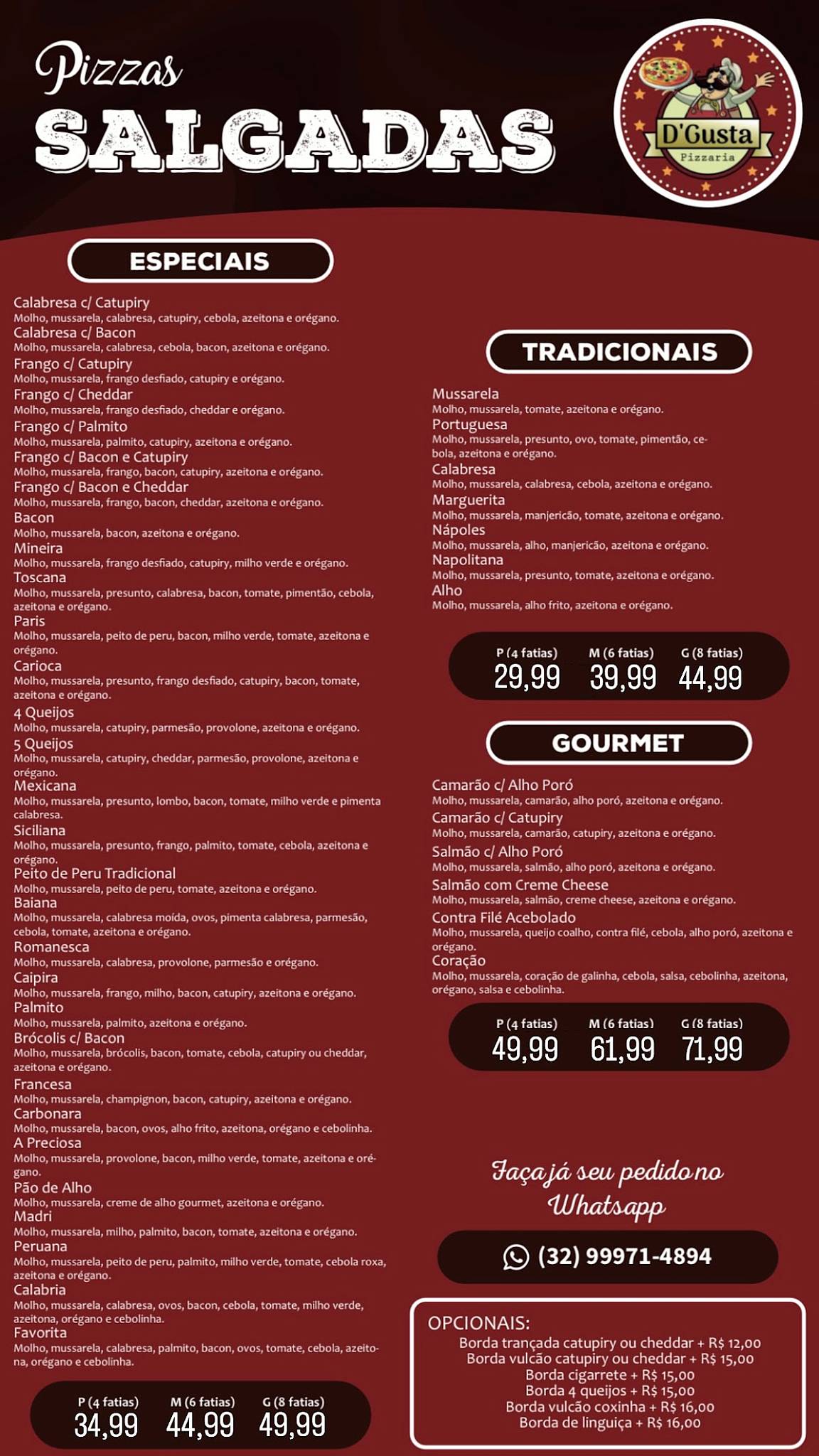 Pizzaria D’Gusta Rodízio cardápio