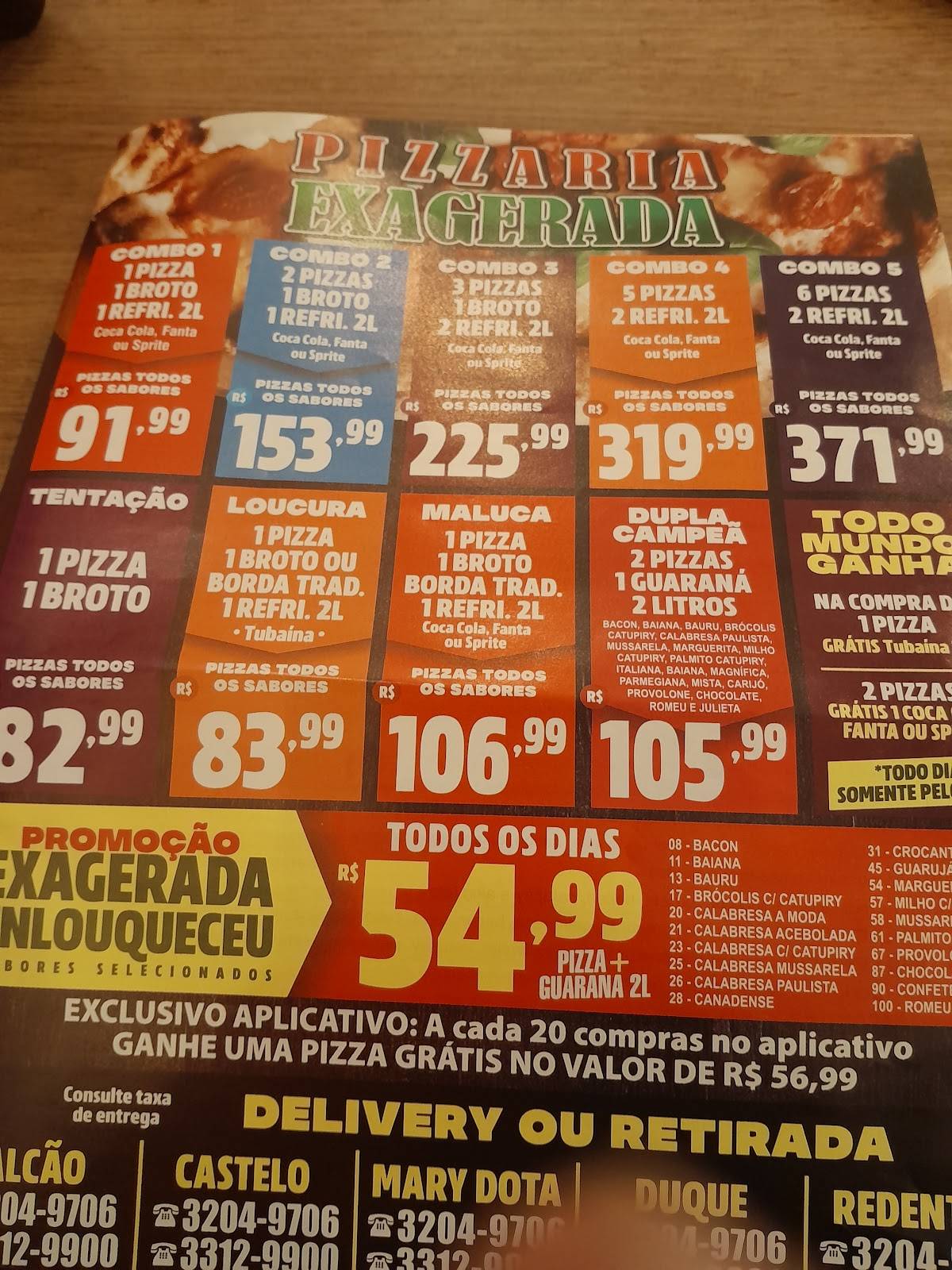 Pizzaria Exagerada cardápio
