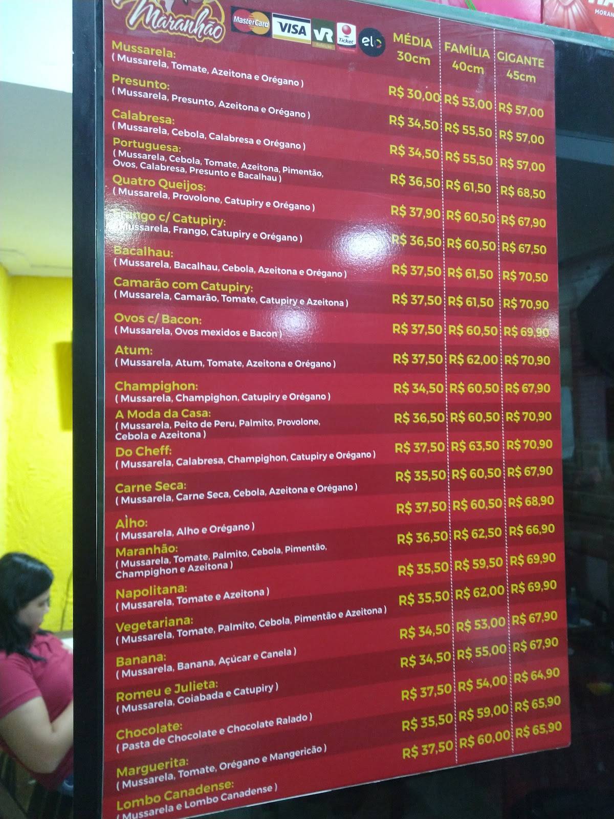 Pizzaria Maranhão cardápio
