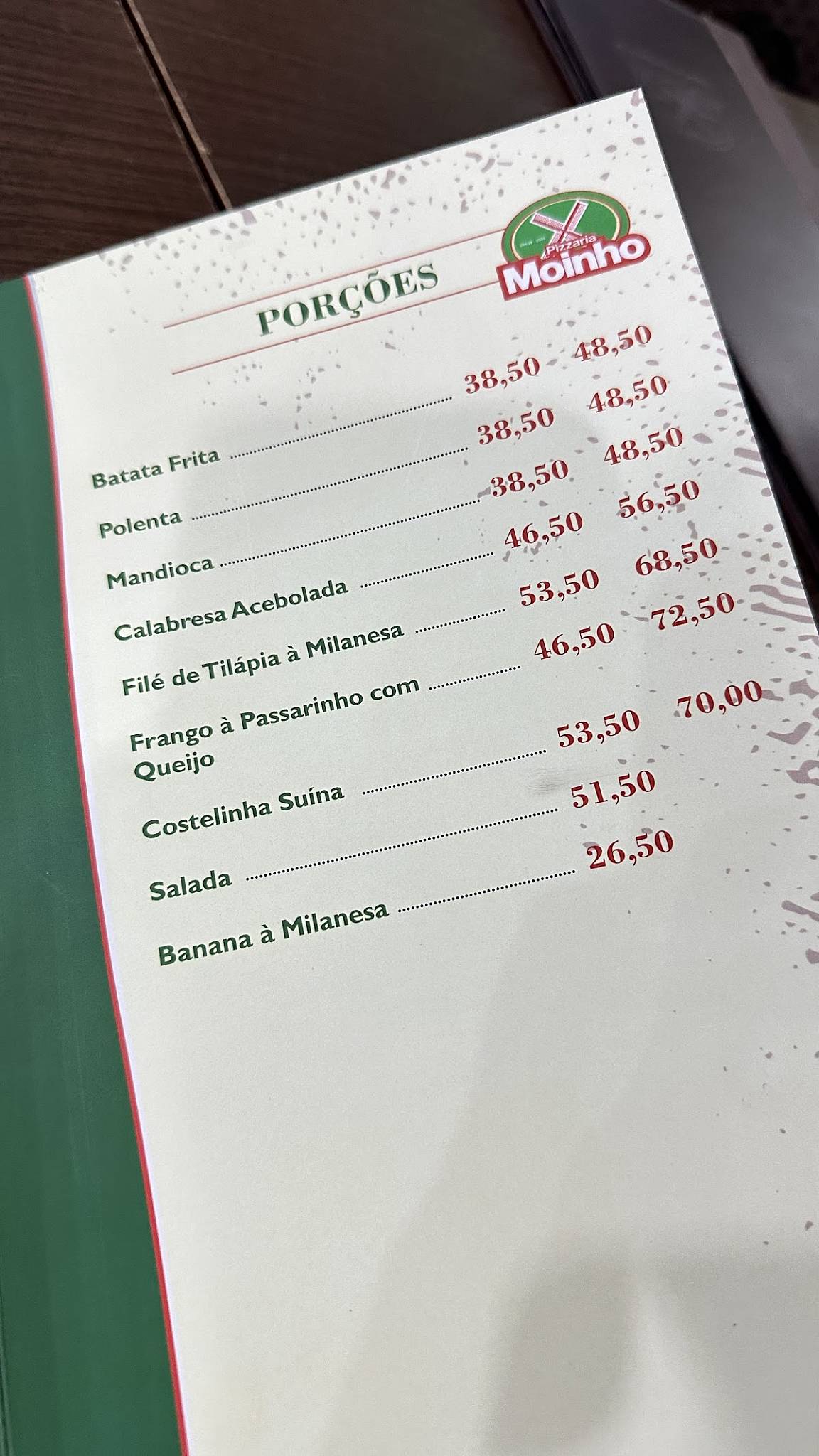 Pizzaria Moinho cardápio