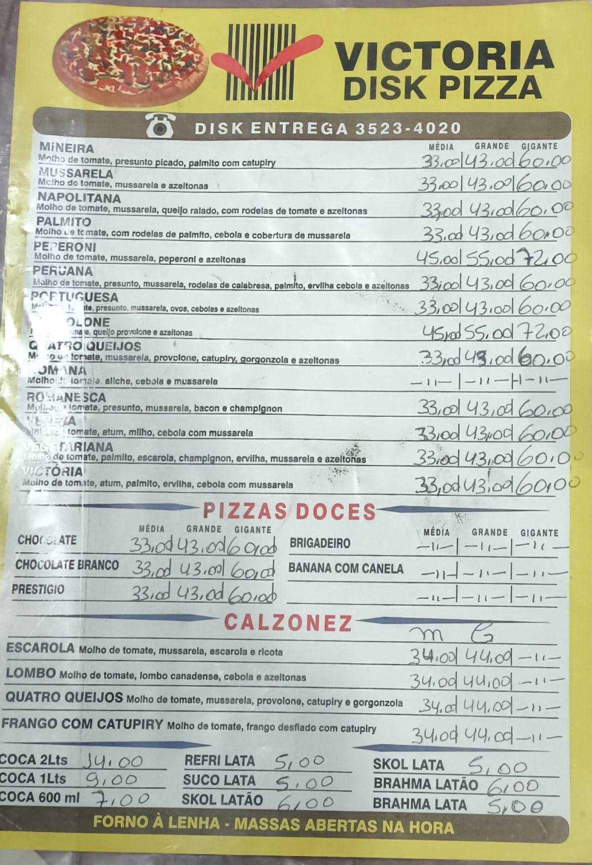 Pizzaria Victoria cardápio