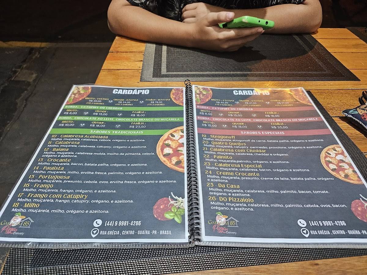 Pizzaria garagem 85 cardápio