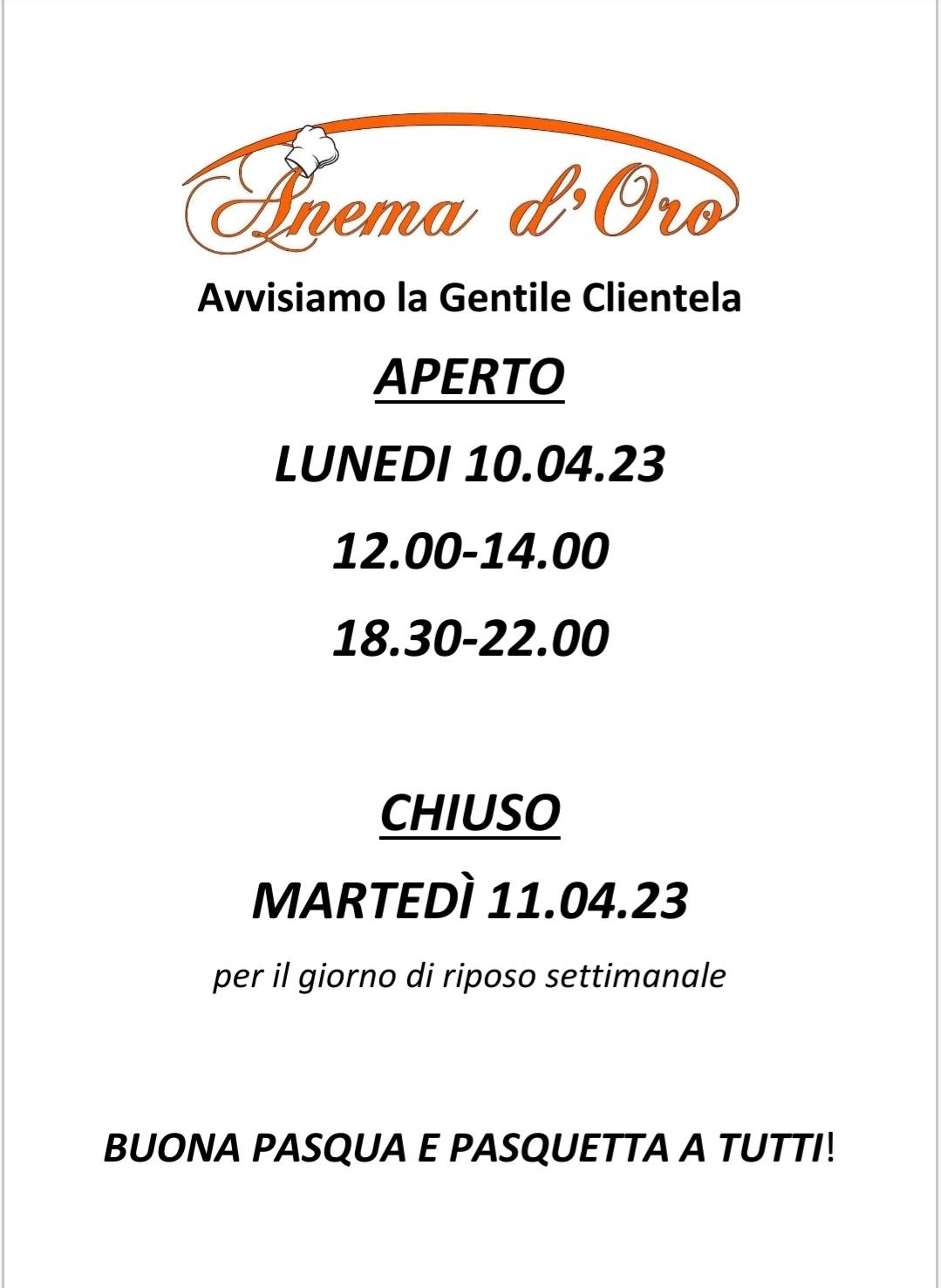 Menu di Pizzeria "Anema d'Oro" 