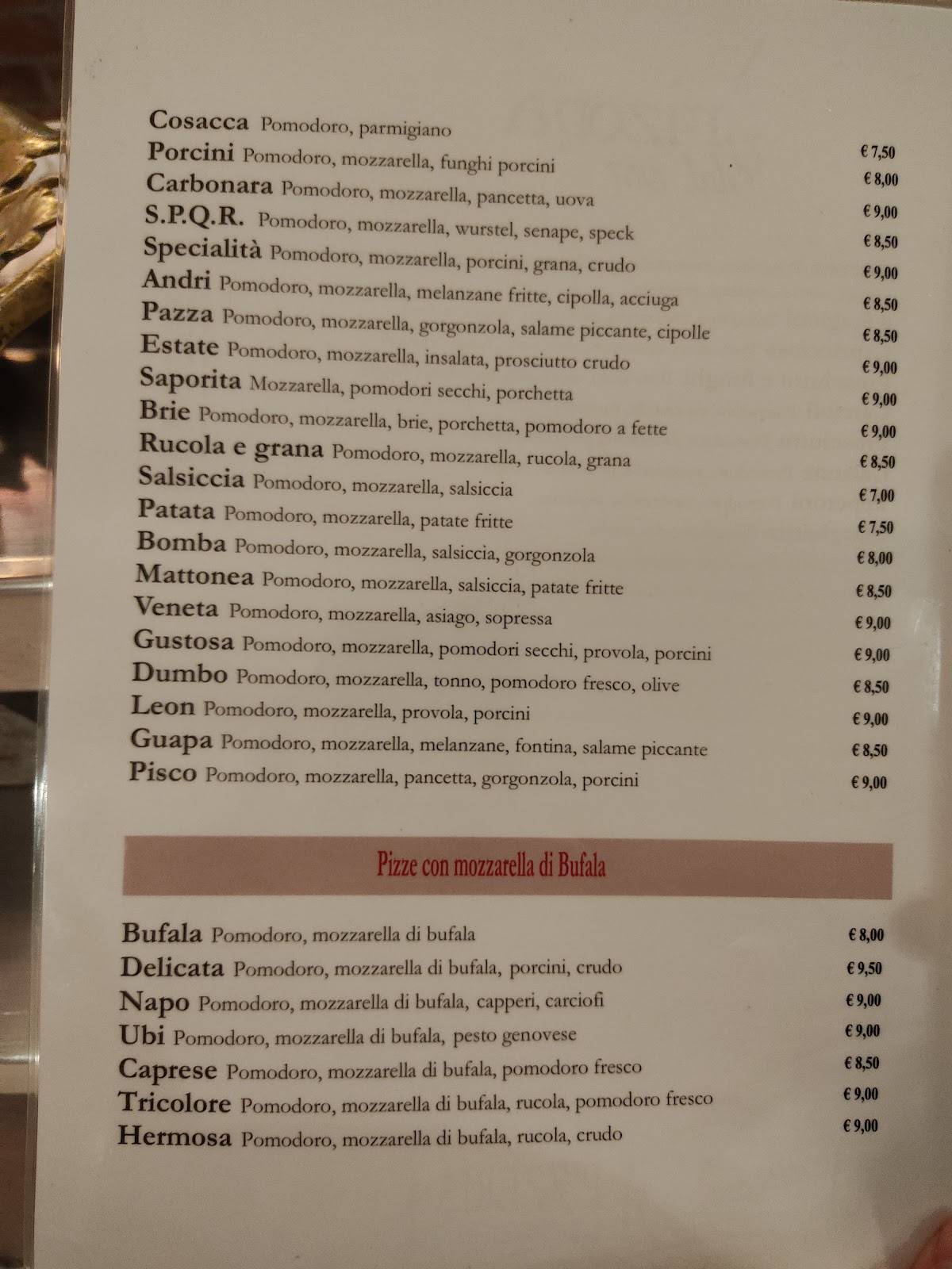 Menu di Pizzeria Arizona 