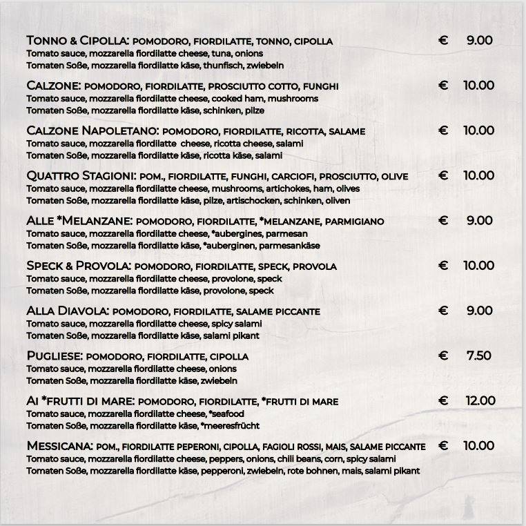 Menu di Pizzeria Avana 