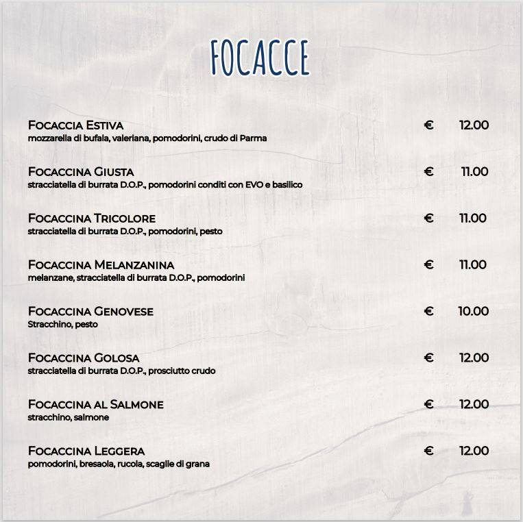 Menu di Pizzeria Avana 