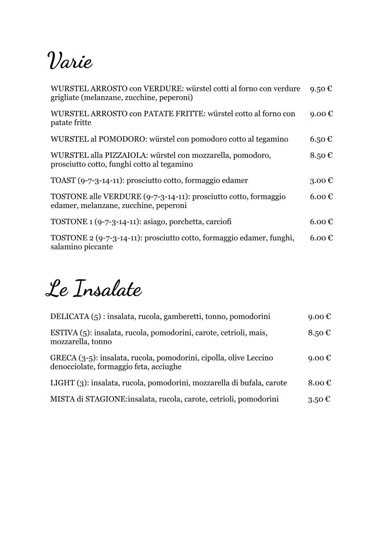 Menu di Pizzeria Basso 