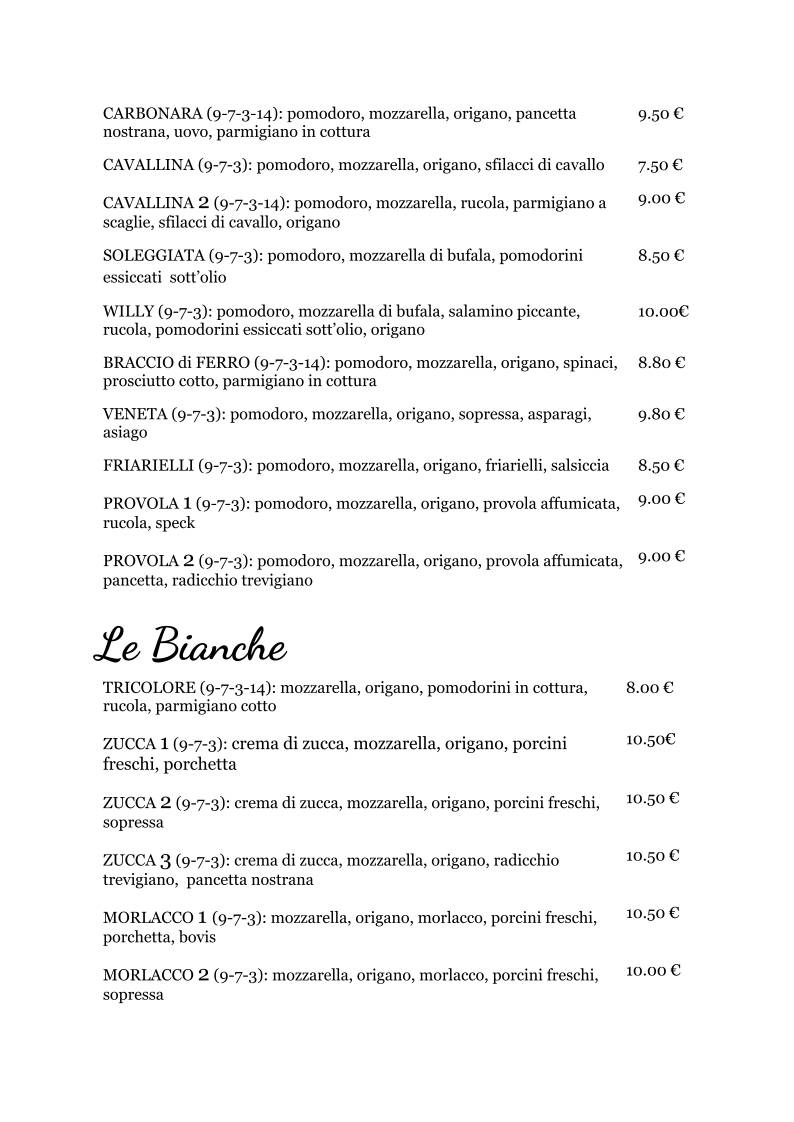 Menu di Pizzeria Basso 