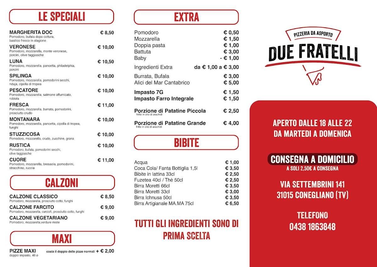 Menu di Pizzeria Due Fratelli 