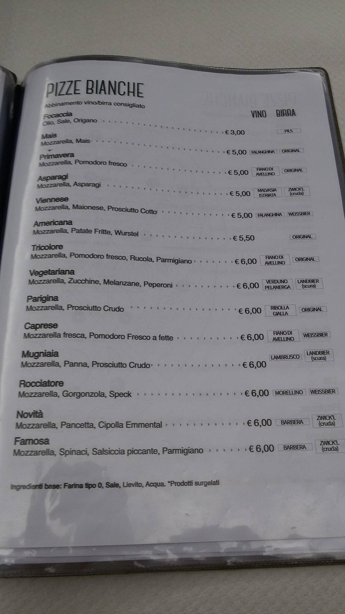 Menu di Pizzeria Free Time 