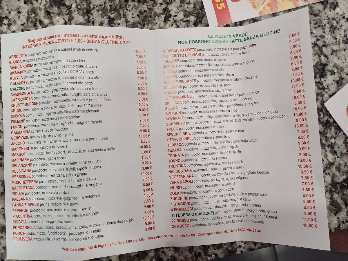 Menu di Pizzeria Franco 