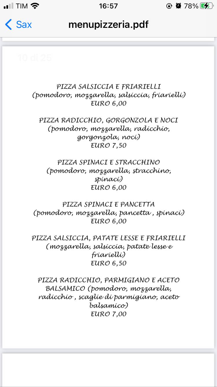 Menu di Pizzeria Giardino 