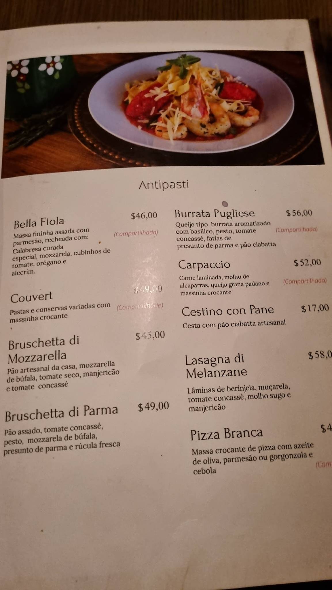 La Vecchia cardápio