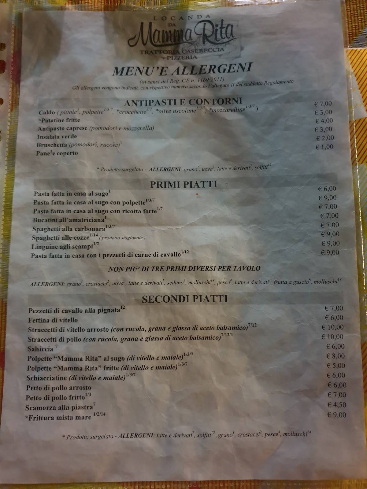 Menu di Locanda Mamma Rita 