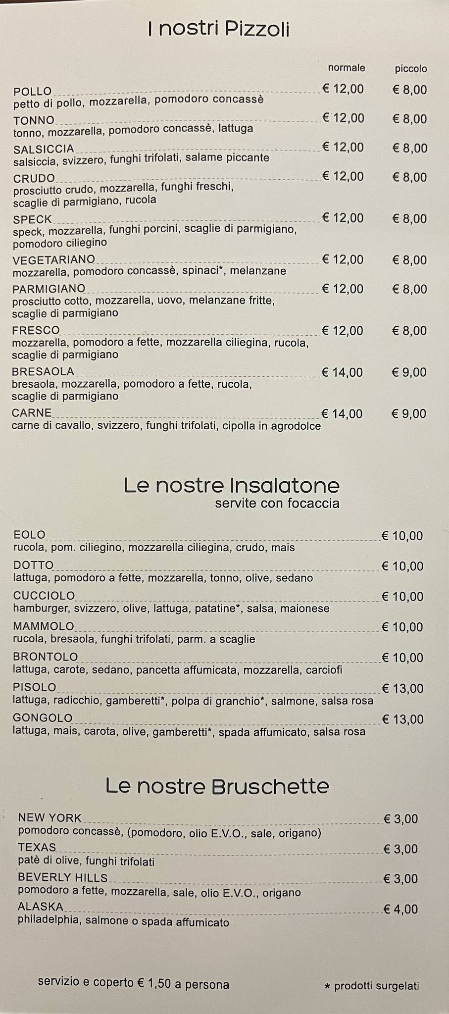 Menu di Pizzeria manhattan pub 