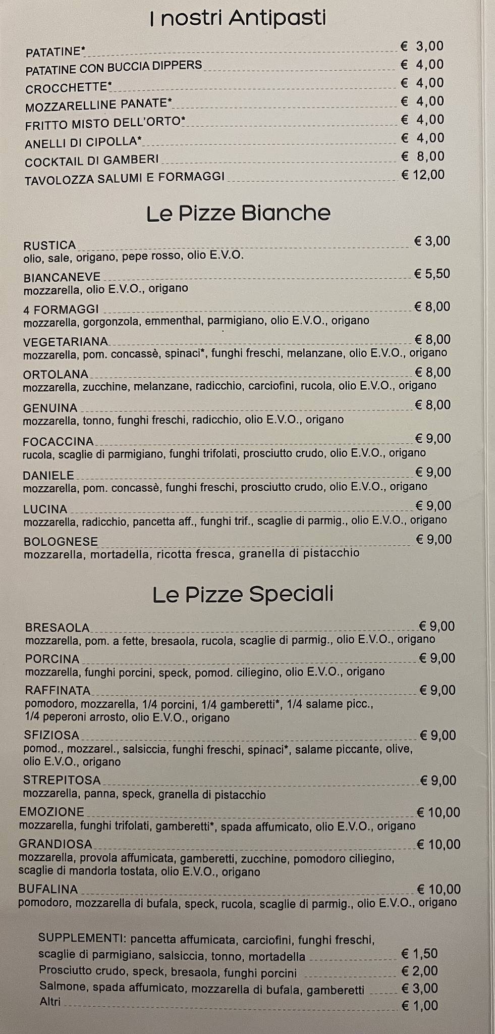 Menu di Pizzeria manhattan pub 