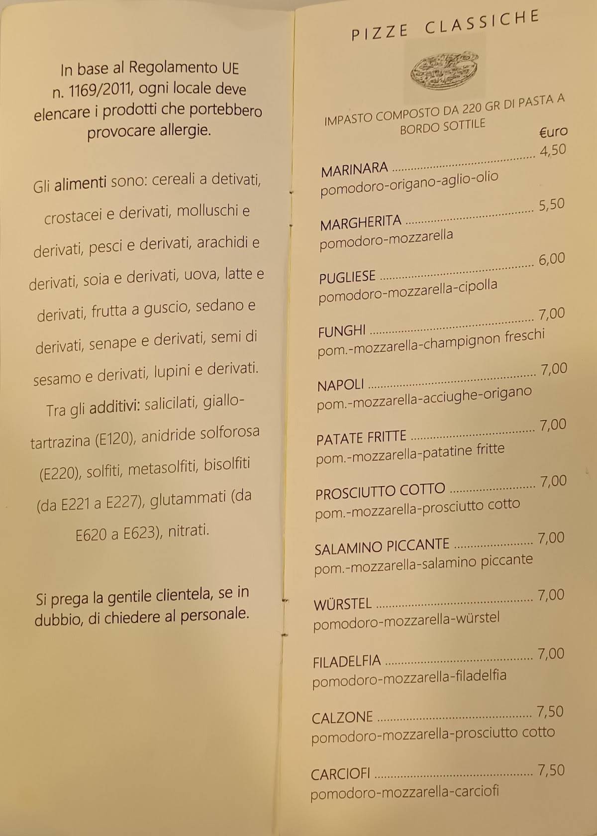 Menu di Pizzeria Mezzanotte 