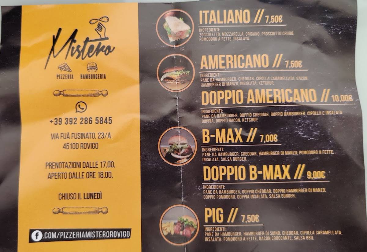 Menu di Pizzeria Hamburgeria Mistero 