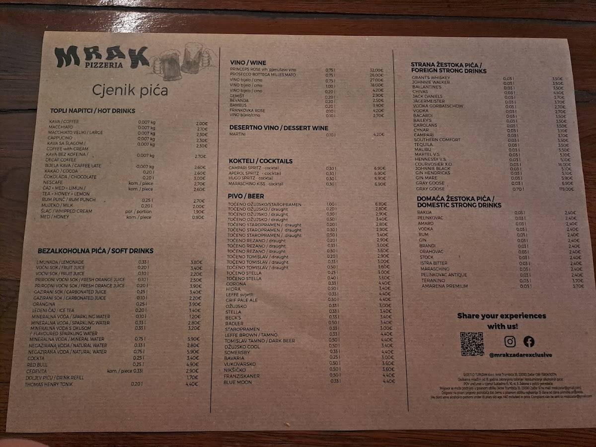 Menu di Pizzeria Mrak 