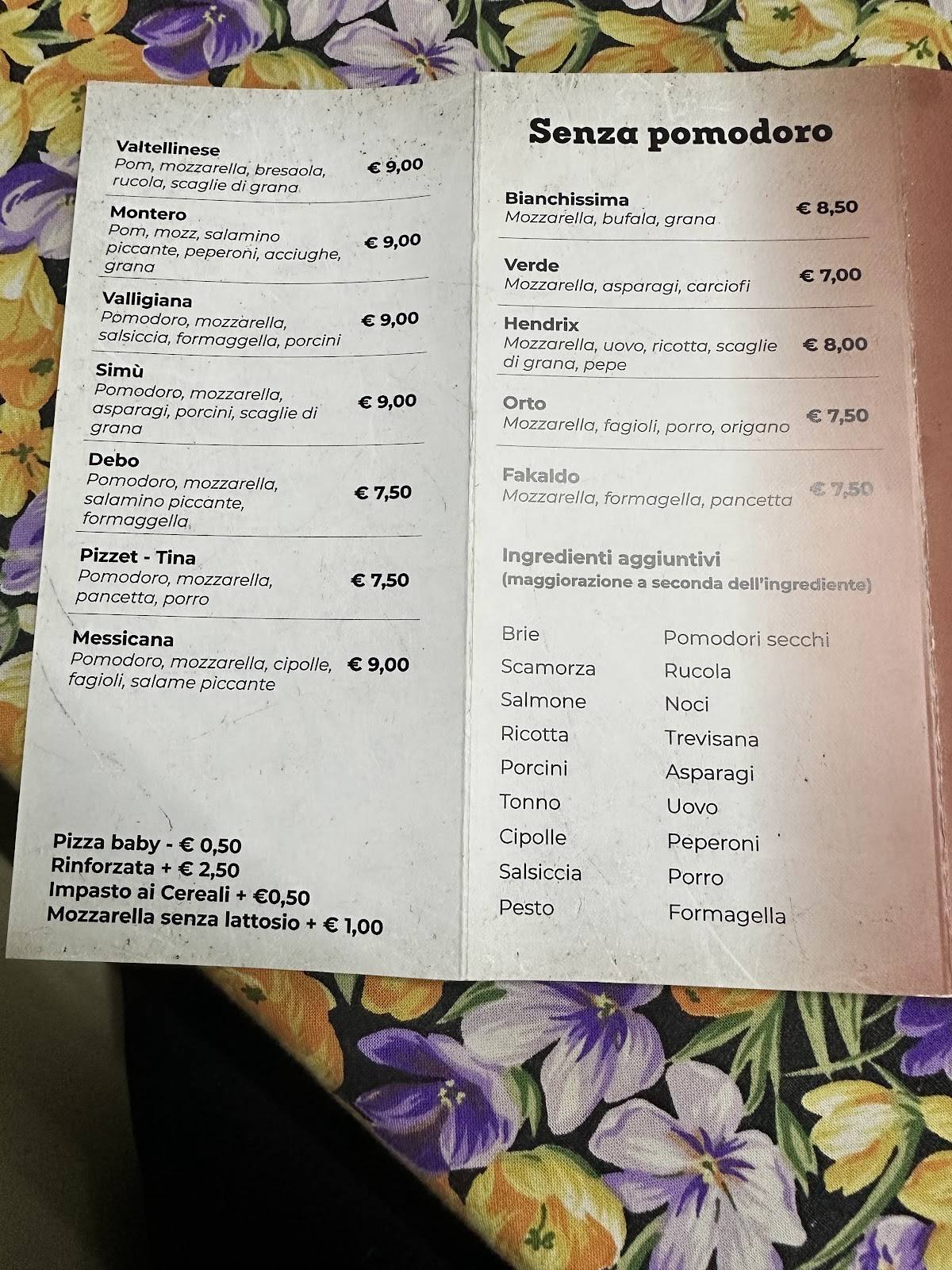 Menu di Pizzeria Ol Fùren 
