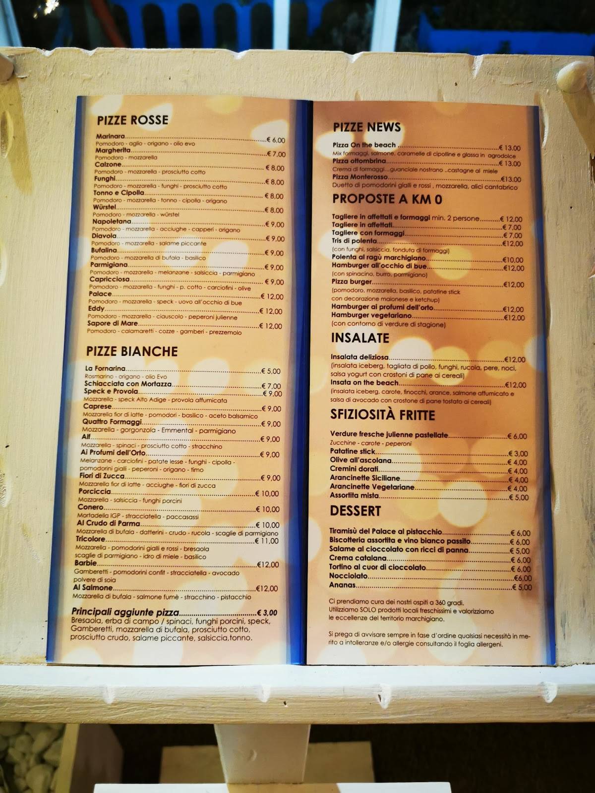 Menu di Pizzeria On The Beach 