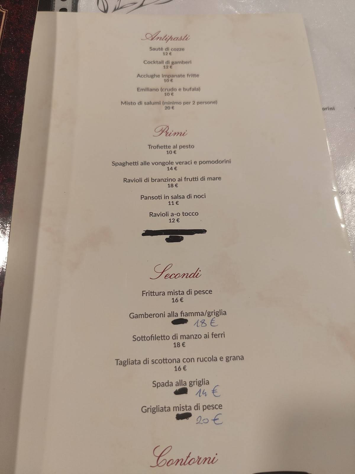 Menu di Rocca Osteria pizzeria 