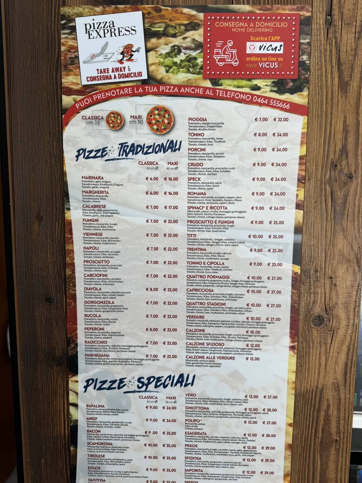 Menu di Pizza Express 