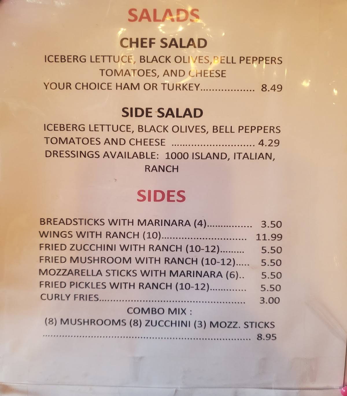 Menu at Pizza Garden pizzeria, San Manuel