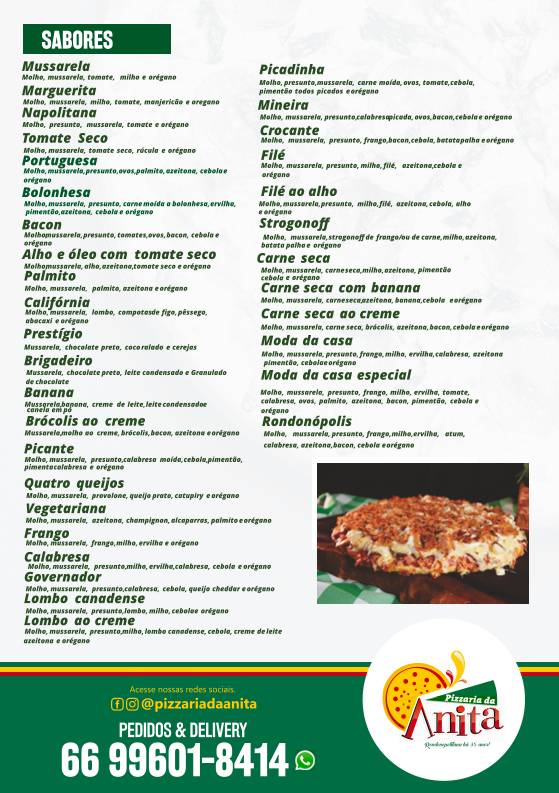 Pizzaria Da Anita cardápio