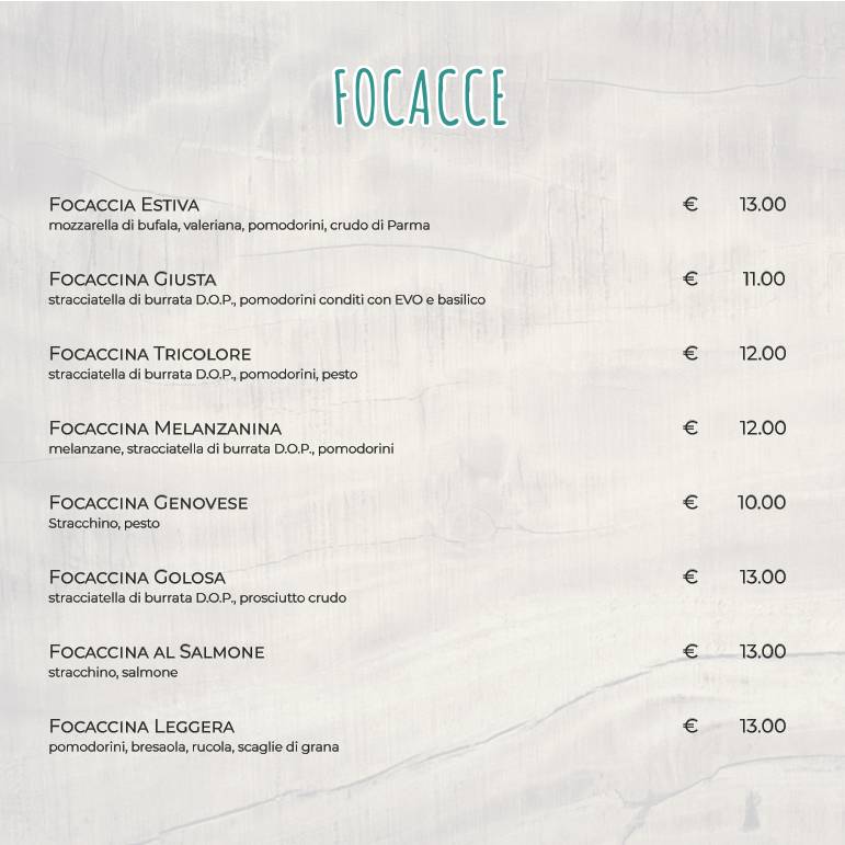 Menu di Pizzeria Avana 