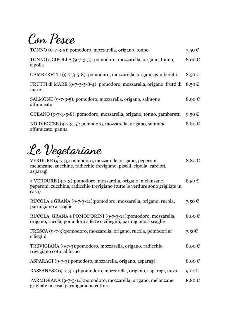 Menu di Pizzeria Basso 