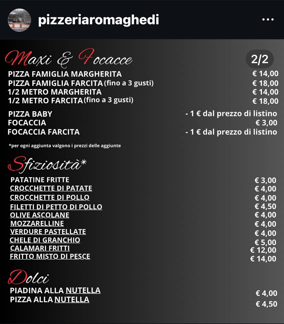 Menu di Pizzeria Roma 