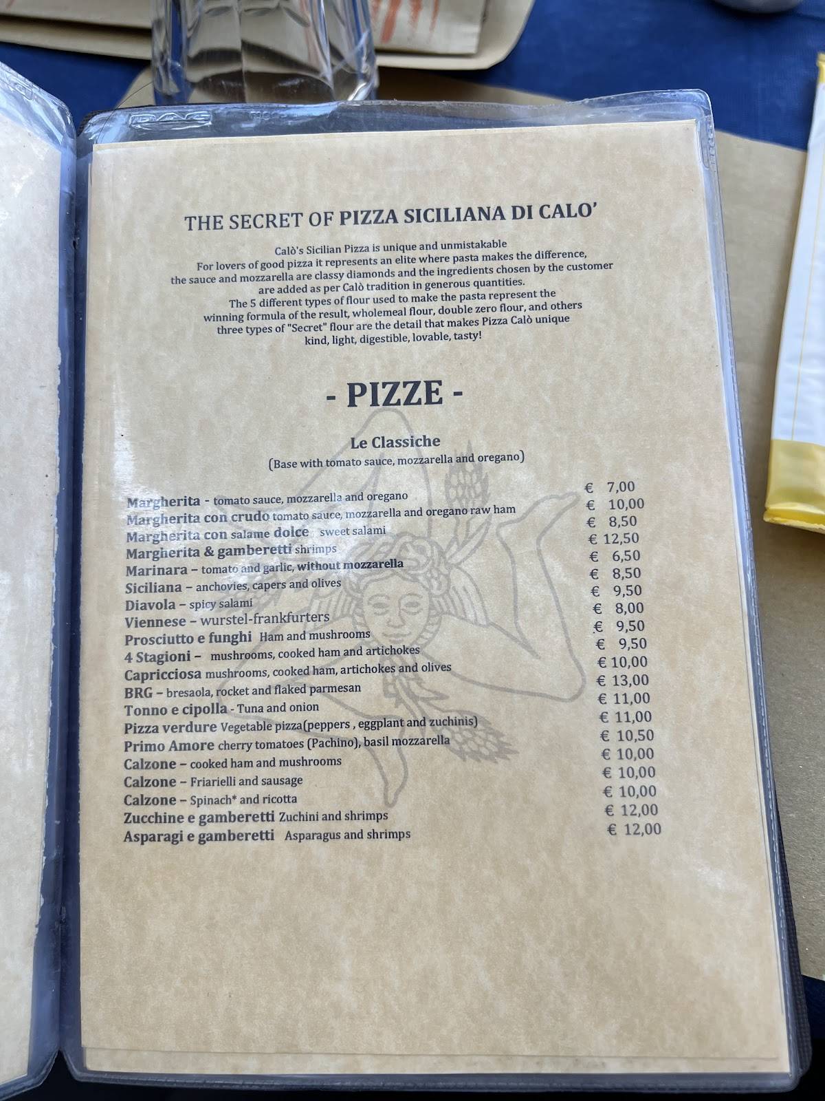 Menu di Pizzeria Ristorante Calò 