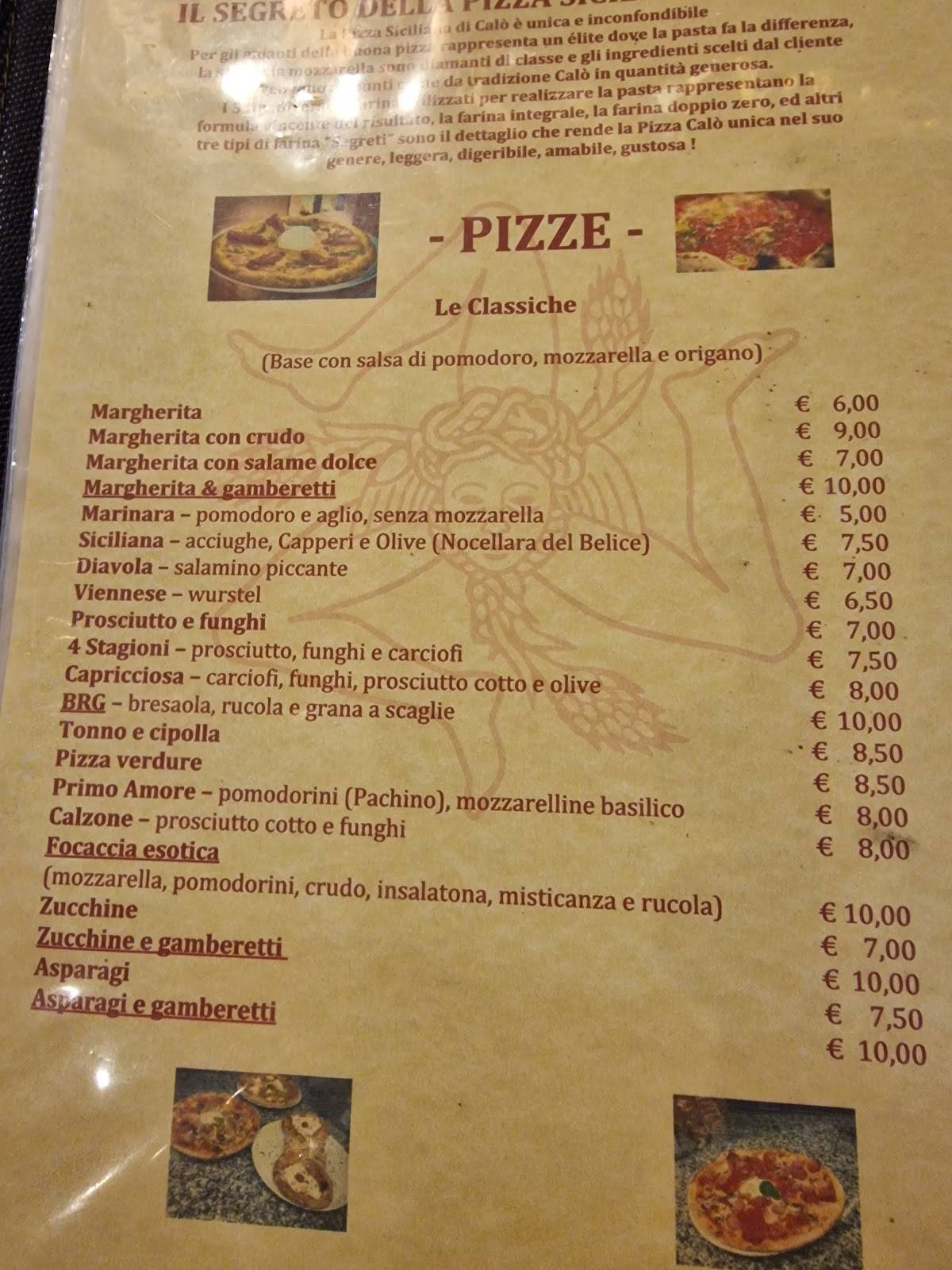 Menu di Pizzeria Ristorante Calò 