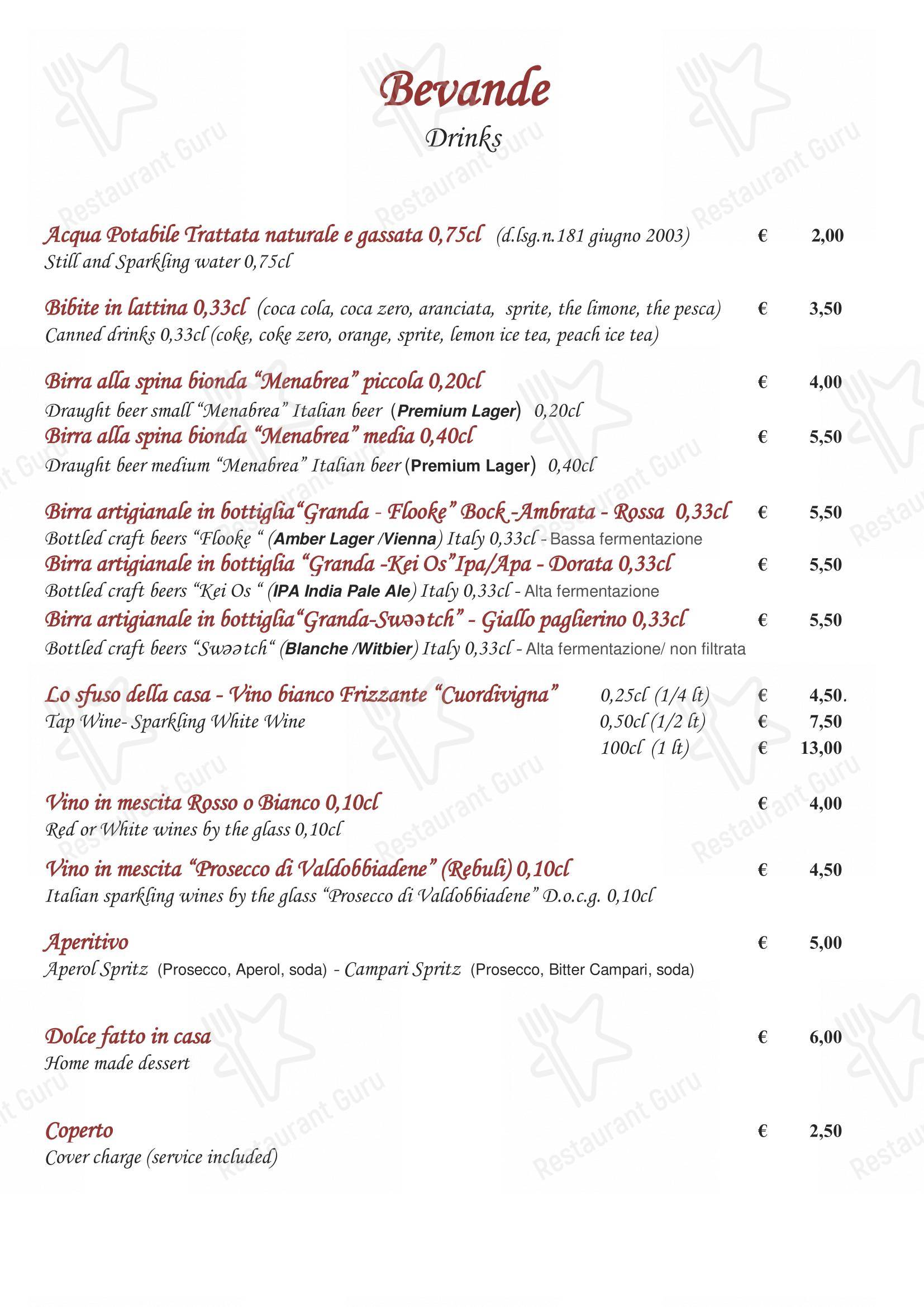 Menu bar per Ristorante Pizzeria Daniela ristorante