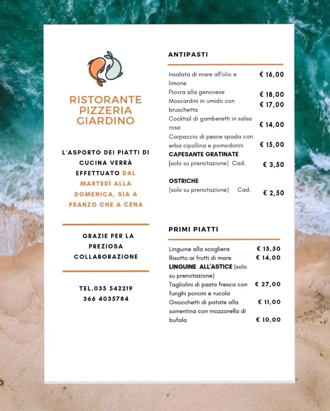 Menu di Pizzeria Ristorante Giardino 