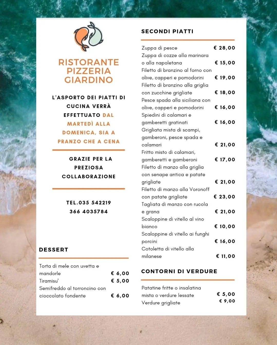 Menu di Pizzeria Ristorante Giardino 