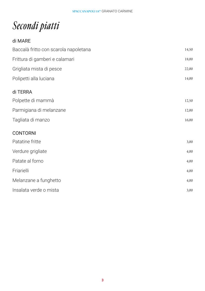 Menu di Pizzeria Ristorante Spaccanapoli 187 Granato Carmine 