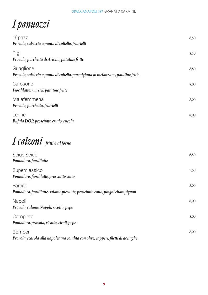 Menu di Pizzeria Ristorante Spaccanapoli 187 Granato Carmine 