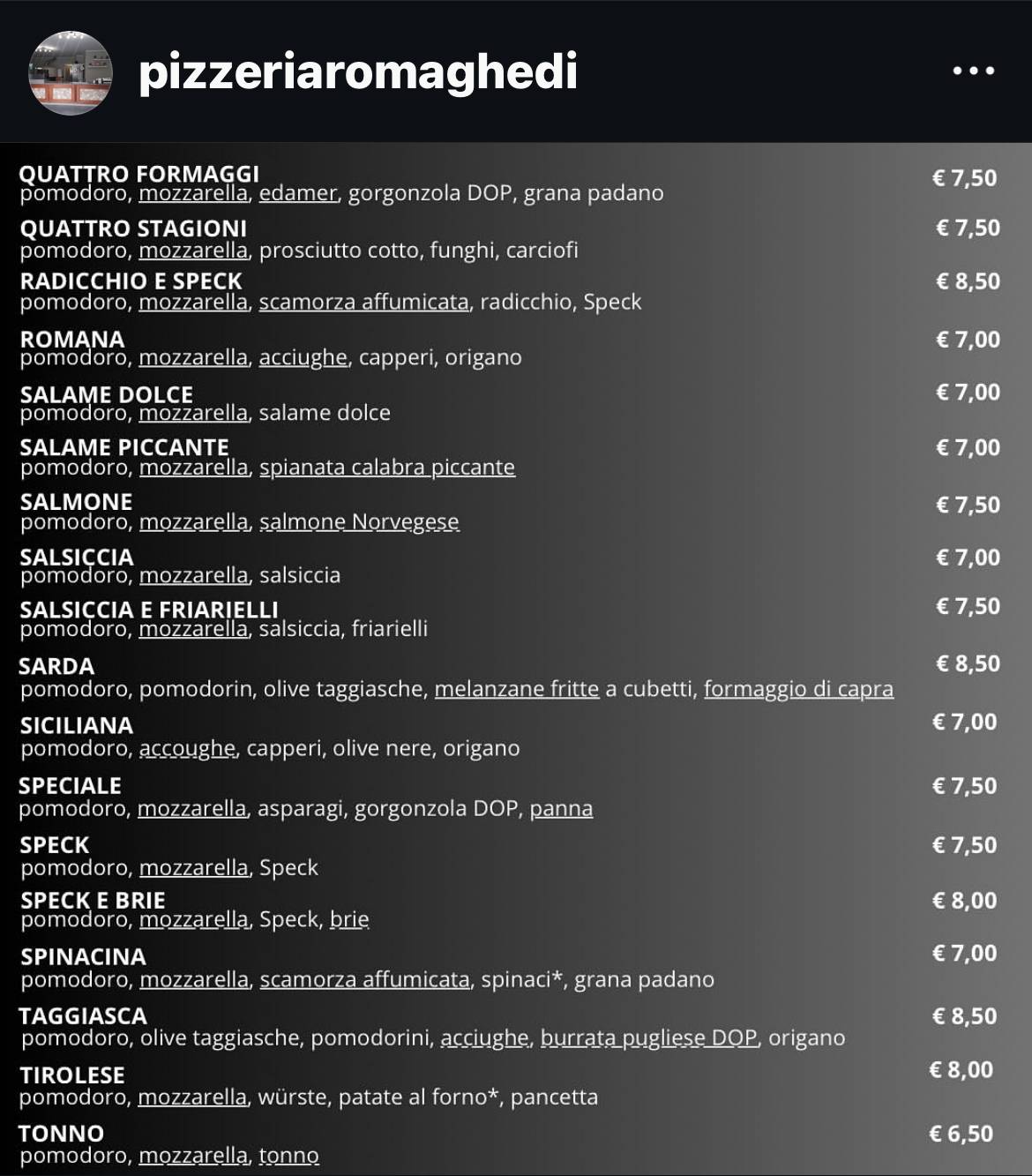 Menu di Pizzeria Roma 