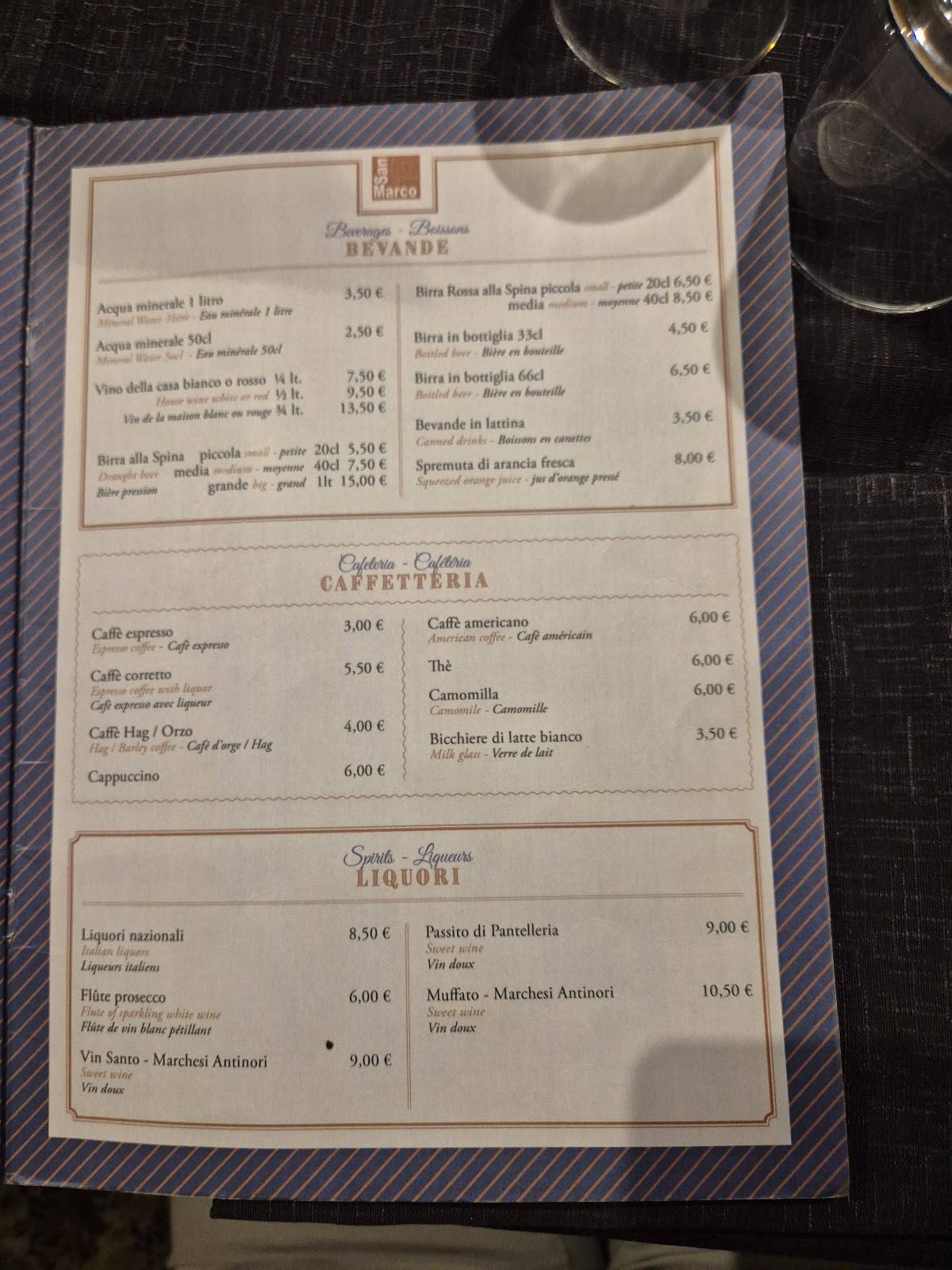 Menu di Pizzeria San Marco - Ristorante Via Tacito 