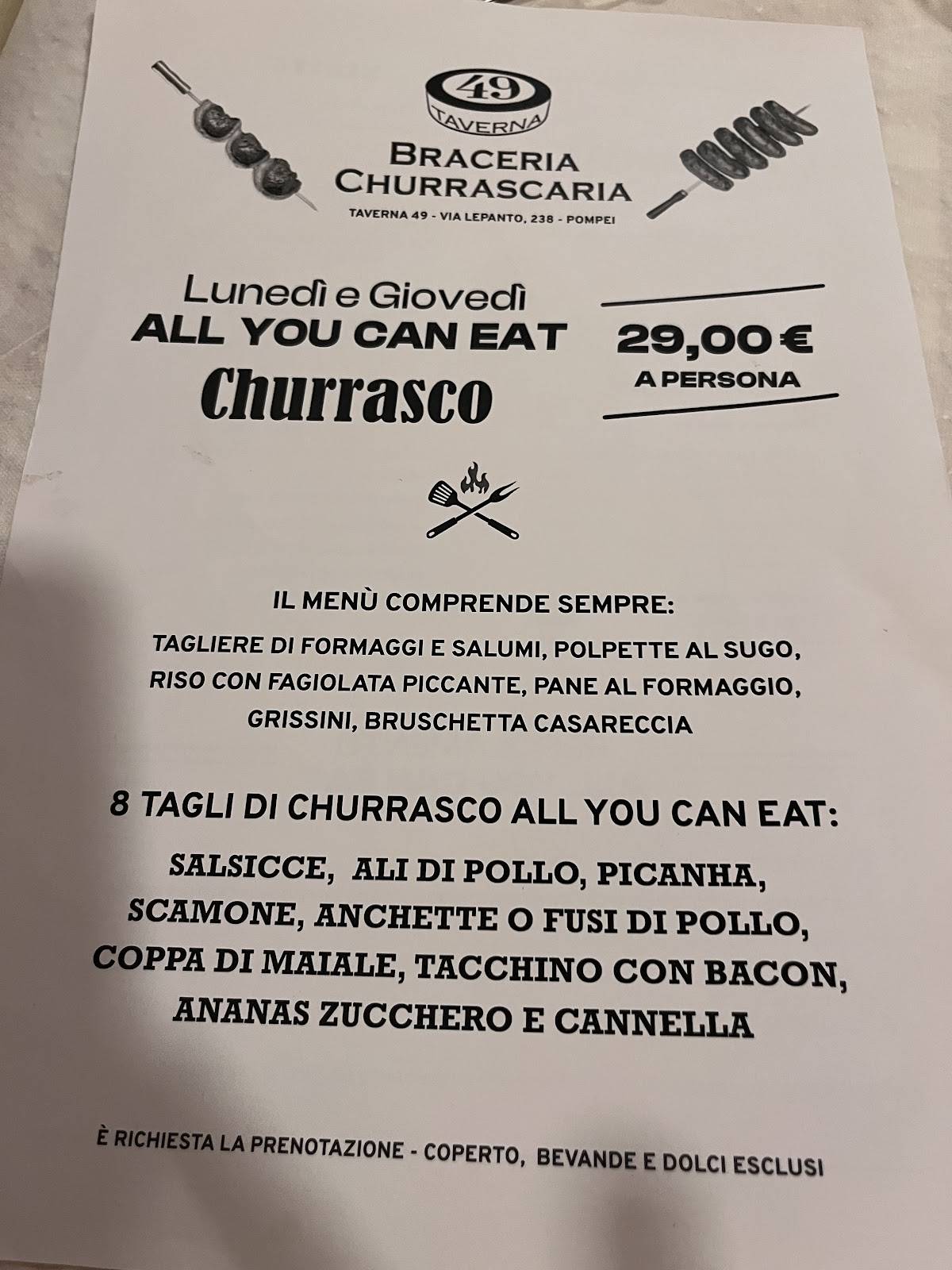 Menu di Taverna 49 