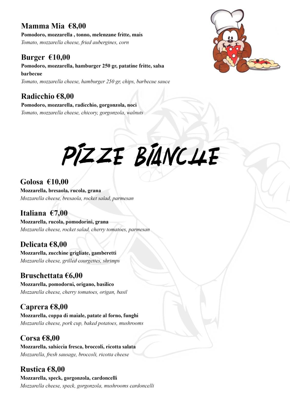 Menu di Pizzeria Taz 